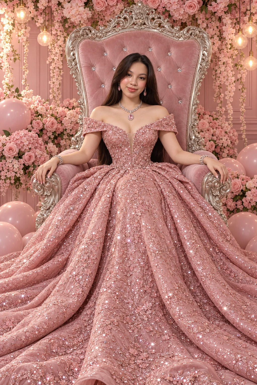 Blush Floral Throne portrait template
