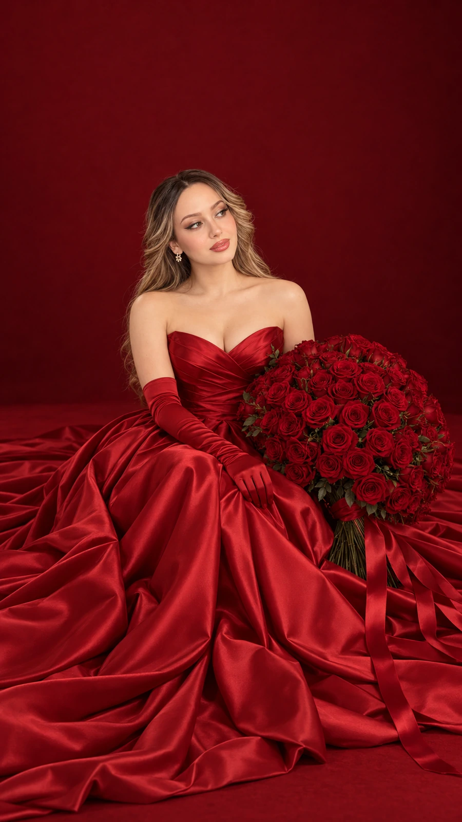 Crimson Satin & Roses portrait template