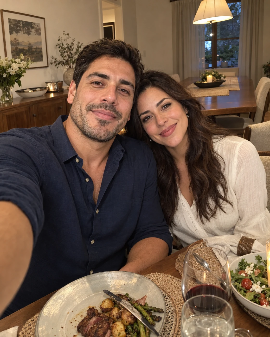 Original couple selfie at dinner